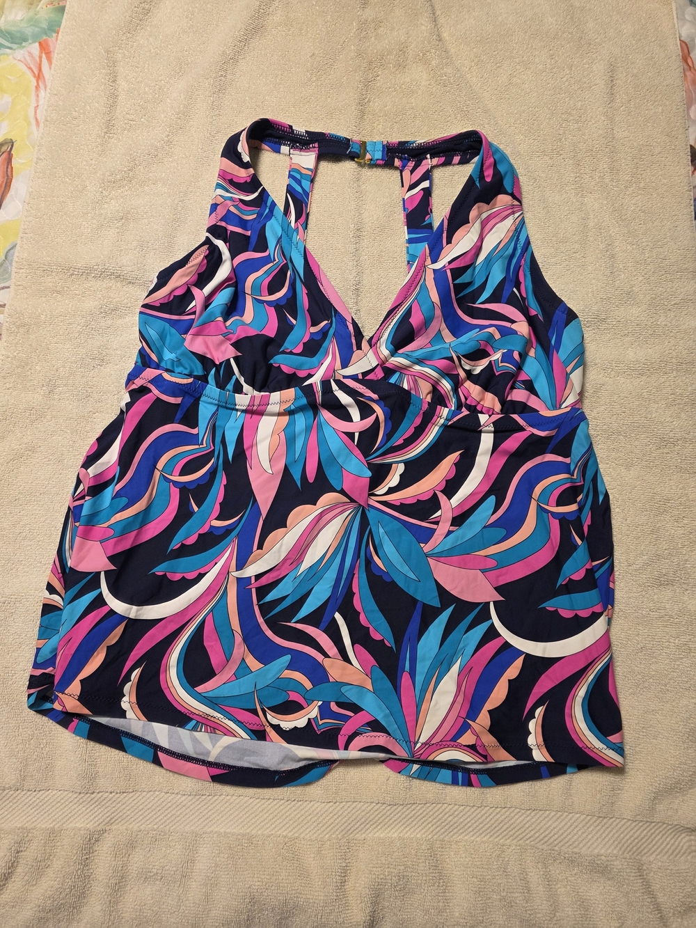 Leilani Women’s Navy Multicolor Printed V-Neck Tankini Top 20w